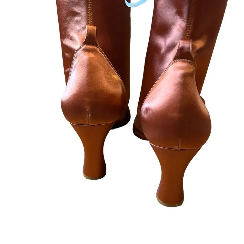 ZIMMERMANN Silk Copper Satin Stretch Sock Knee Boots - Chain-trim not included